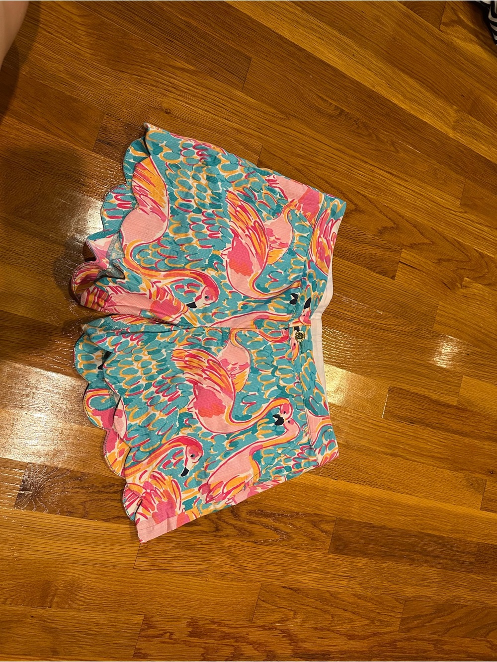 Lilly Pulitzer Pink & Turquoise Flamingo Scallop Hem Shorts